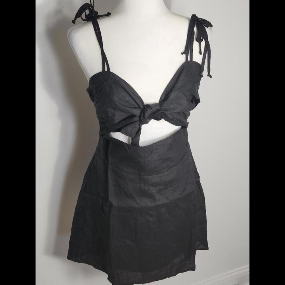 NWT Anthro/Olivaceous Black Linen Dress MSRP $129, L